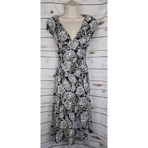 Chaps Black Floral Knit Midi Dress XL Midi 90's Fit & Flare Y2K